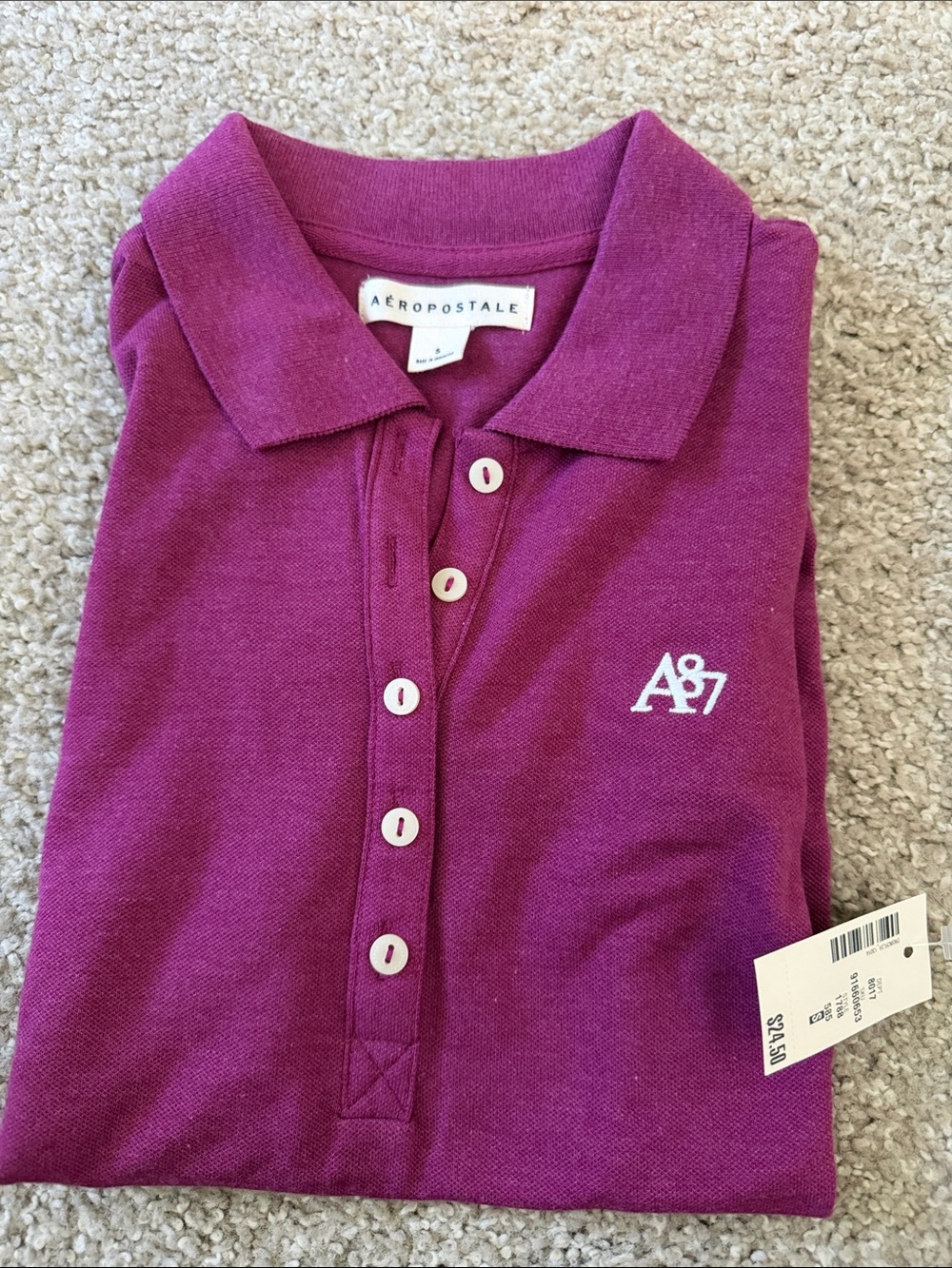Aeropostale Girls' Magenta Polo with A87 Embroidery